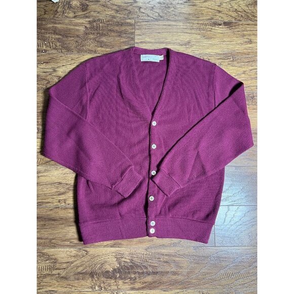 Vintage 80s Sansabelt Golf Maroon Acrylic Cardigan 1980s size Large Made in USA - Picture 1 of 7